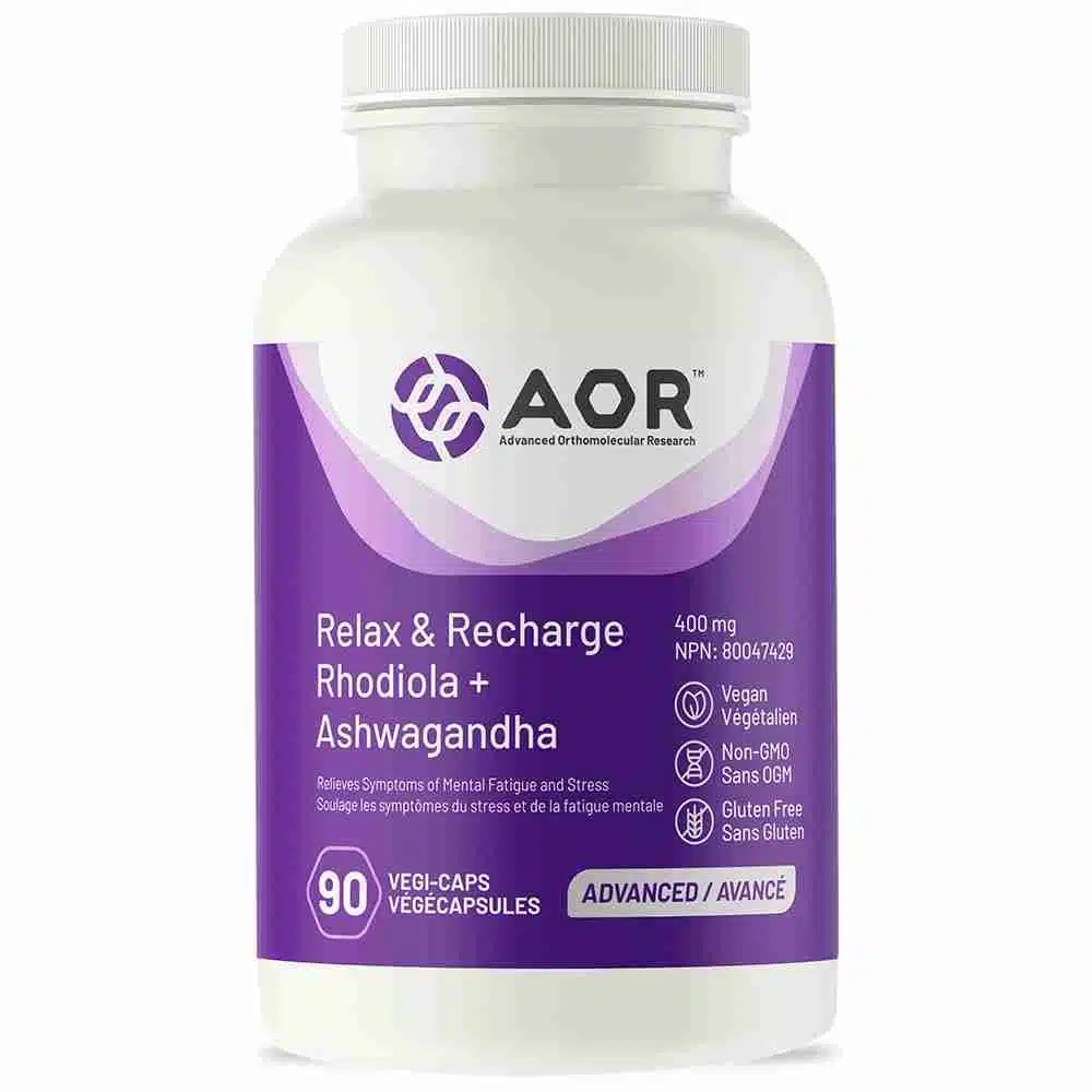 AOR Relax & Recharge- Rhodiola + Ashwagandha; 90 vegi-caps